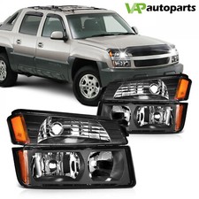 For 2002-2006 Chevy Avalanche Headlight Assembly Black Housing Lightbumper Lamp