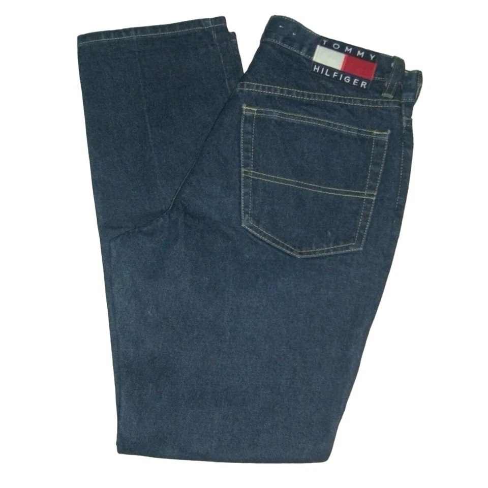 Jeans Tommy Hilfiger Vintage Años 90 Mamá Cintura Alta Deletrear Brillo Hip Hop y2k Foto 3 de 4