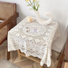 Retro Lace Embroidered Tablecloth Square Dinning Table Cover Solid Color Elegant