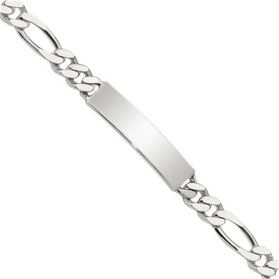925 Sterling Silver 7mm Chunky Figaro Chain Link ID Bracelet Polished,