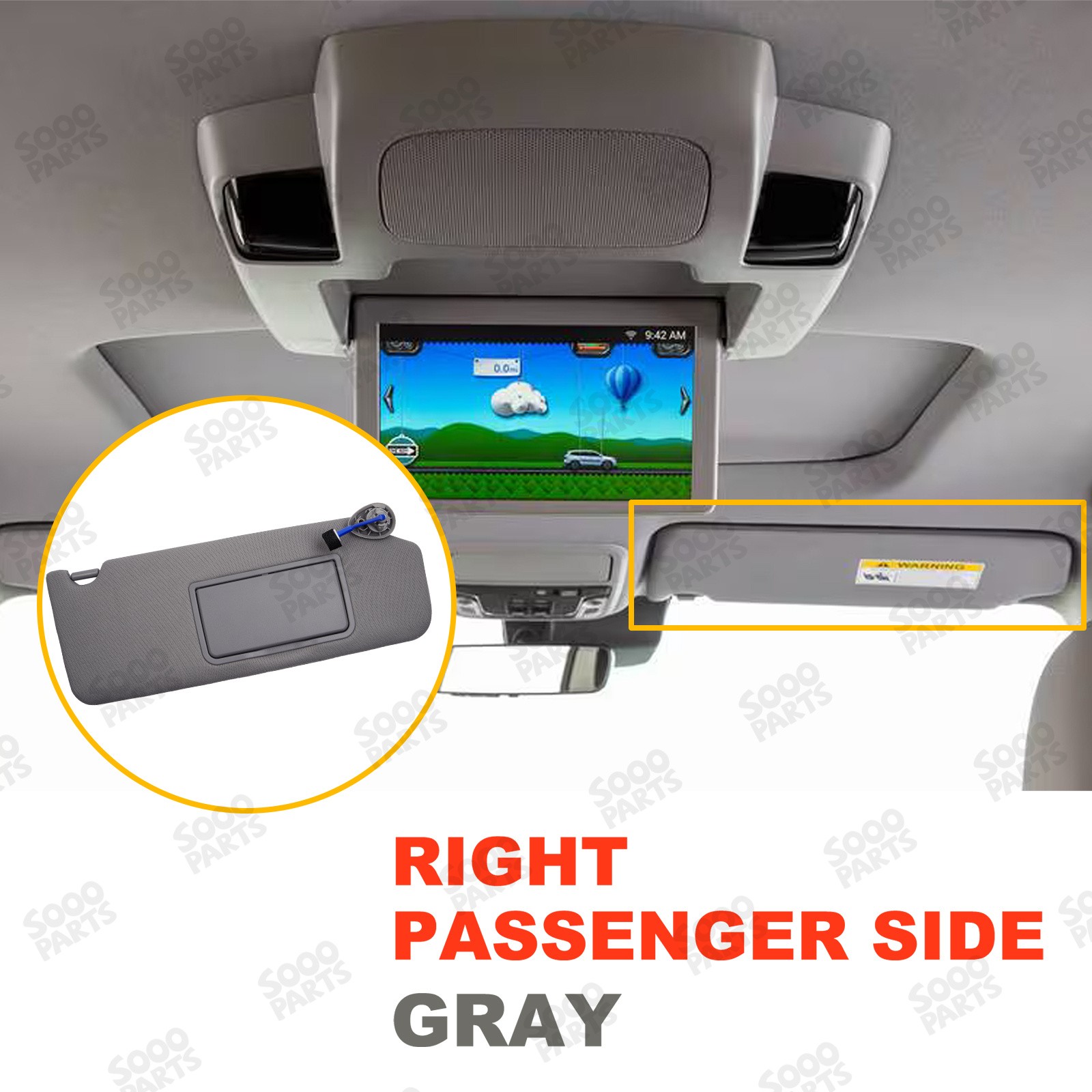 Right Passenger Side Sun Visor w/ Light For 2009-2015 Honda Pilot 83230SZAA01ZA