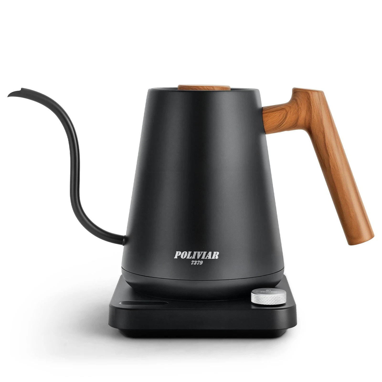 POLIVIAR Electric Gooseneck Kettle, 1350W Electric Tea Kettle Wood Pattern Ha...