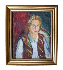 Vintage Oil Painting Portrait Woman Expressionist Art Circa 1930 Yvonne Mondin