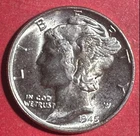 1945 Choice Uncirculated US Mercury SILVER Dime "Philadelphia" Mint! Old Coin!