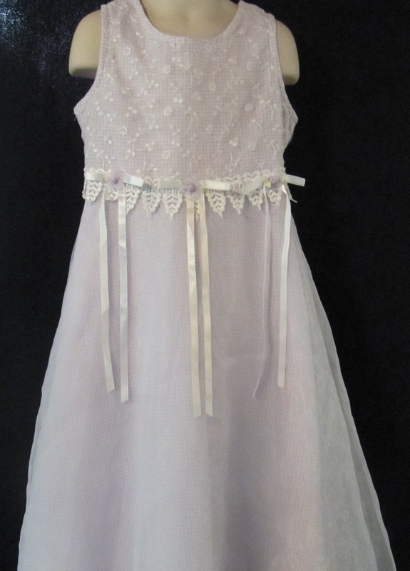 Bonnie Jean Sleeveless Purple and White Checked Dress Flowers Bows Size 7