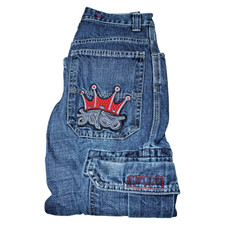 VTG Y2K JNCO Crown Logo Wide Leg Carpenter Jeans Youth 8 Baggy Denim
