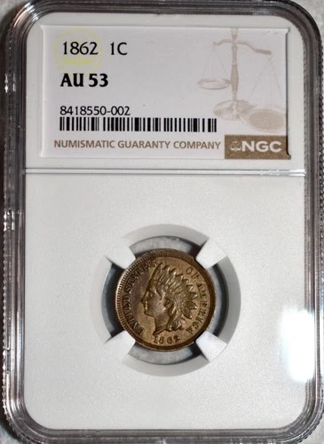 1862 Indian Head Cent 1C NGC AU53 Beautiful Example 🔥(I425)