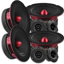 4x DS18 6.5" Midrange Speakers 4x Black Super Bullet Tweeters PRO-X6BM PRO-TWX1