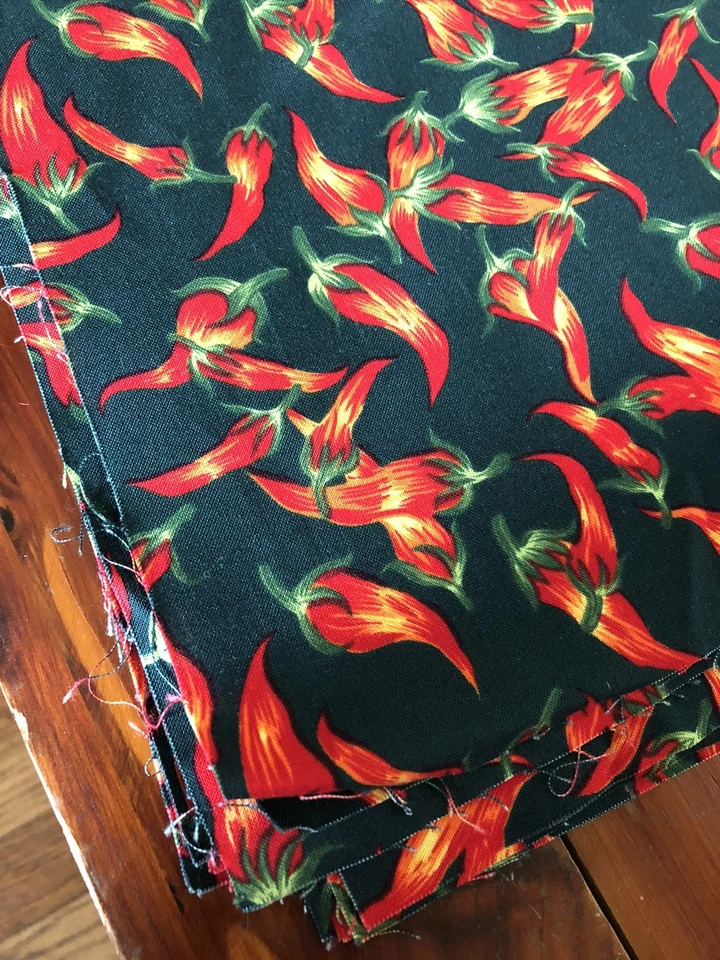 Hot Chilies Peppers Dark Green Fabric Rectangles 20 Pieces 14.5x15.5” Napkin Kit - Image 3 of 4