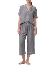 Splendid Womens Notch Collar Woven Capri Pajama Set, Scatter Star, LARGE