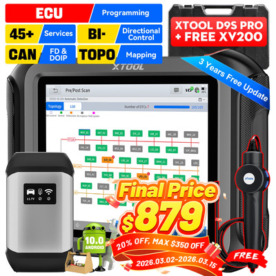 2026 XTOOL D9S PRO Auto All System Diagnostic Tool E.CU Key Program + Free XV200
