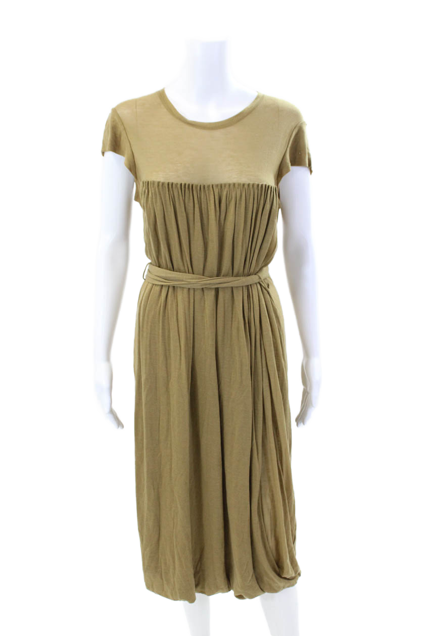 Abito donna Yves Saint Laurent girocollo cappuccio manica cintura linea A marrone taglia M