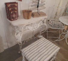 Konsolentisch mit schmiedeeisernen Beinen und Holzplatte, Shabby Chic in Weiß