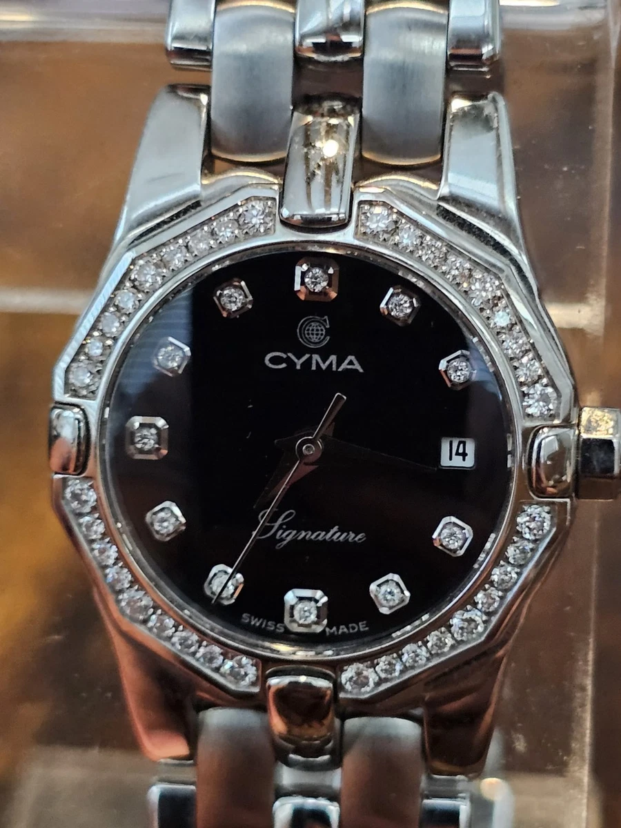Vintage Cyma Womens Watch 31mm Gold ToneBlack Teju Lizard Swiss New Battery Cyma Watches for Women for sale - eBay main image 3
