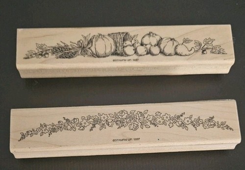 Stampin UP Wooden Rubber Stamps Fall Harvest Pumpkins Flowers Acorns Borders