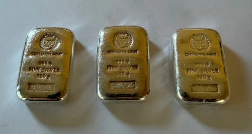 Qty 1 - 100 gram Germania Mint Fine Silver Bar .9999 With Serial Number