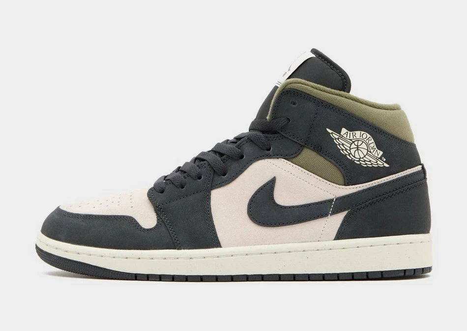 Nike Jordan Air 1 Mid Trainers in Light Orewood Brown, Off Noir and Medium Shoes