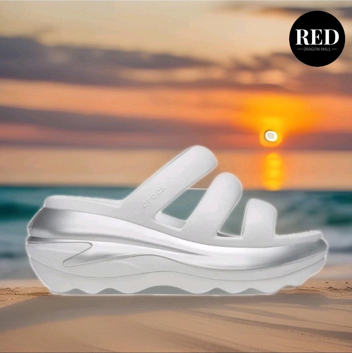 Crocs Mega Crush Triple Strap Sandal White Silver 210459-OQ