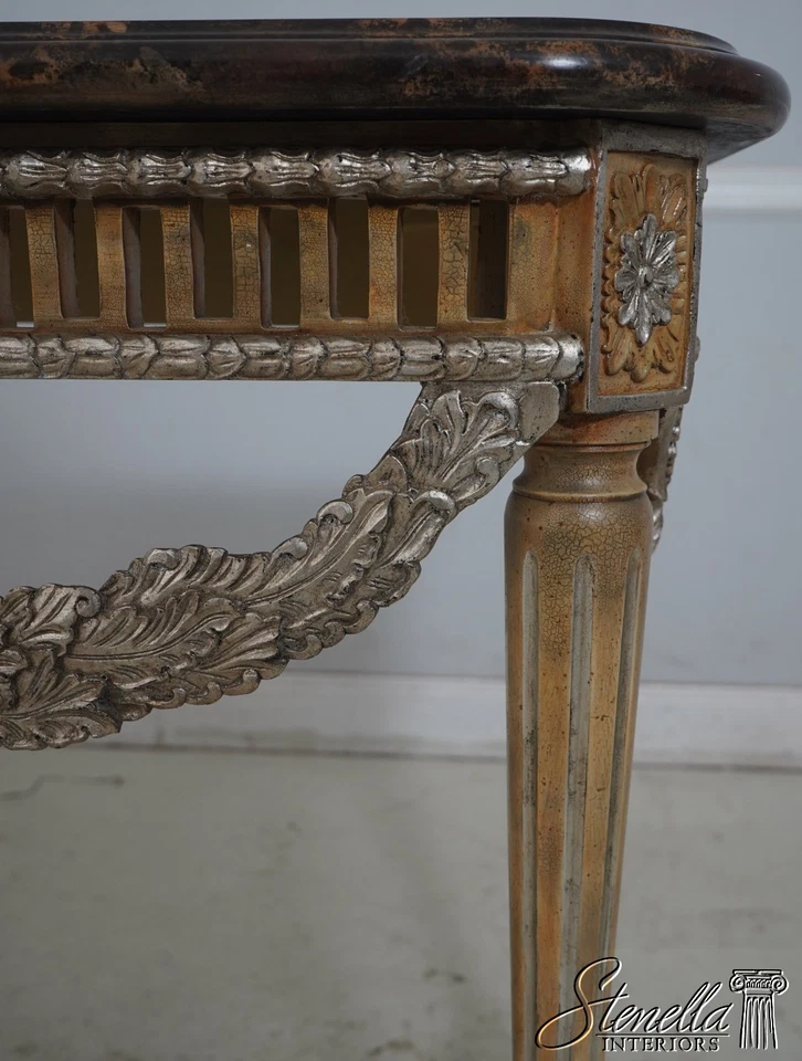 L69559: Mesa consola superior francesa MAITLAND SMITH plata y oro dorado imitación mármol Foto 4 de 4