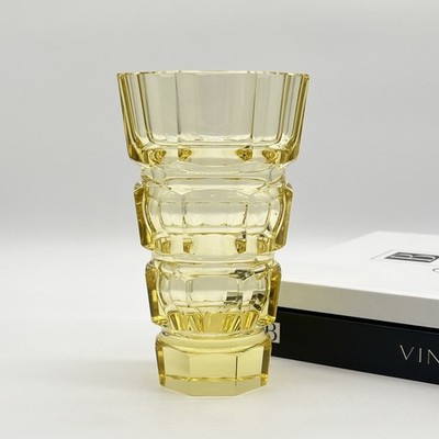 Antike Josef Hoffmann - Moser Karlsbad - Glas Vase Art Deco Facettenschliff Gelb