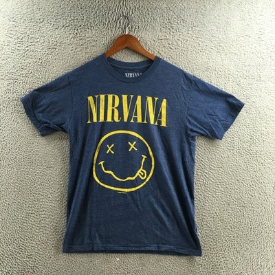 Nirvana Graphic Print T-Shirt Mens M Blue Cotton Blend Short Sleeve Crew Neck
