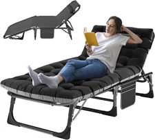 Folding Camping Cot W/Mat for Adults, Adjustable Heavy Duty Outdoor Bed,1200 D L