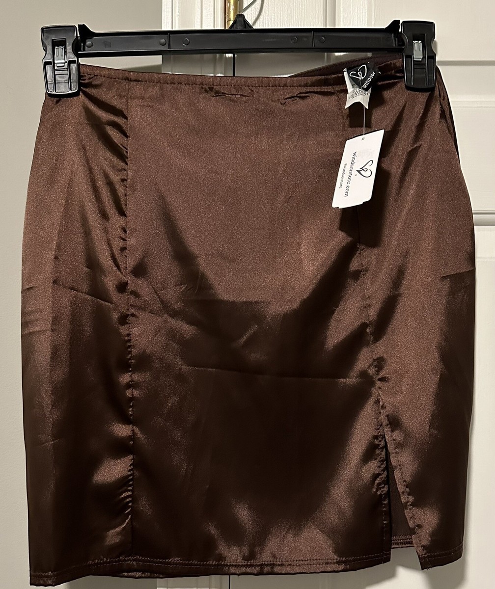 Windsor Brown Silk Mini Skirt NWT Size Small Zippered Closure In