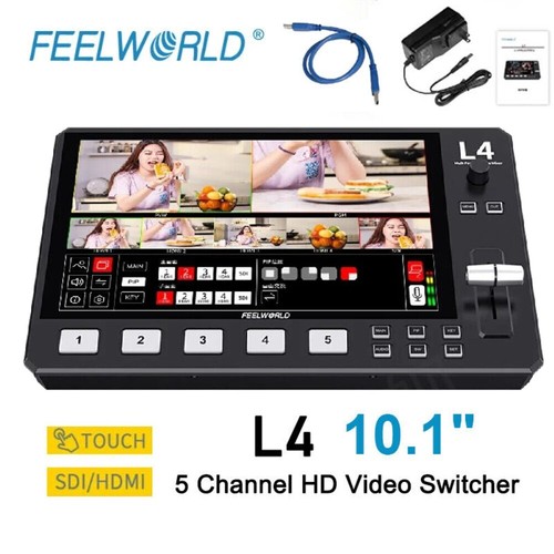 Feelworld L4 10.1" HD Video Mixer Switcher SDI/HDMI Touch Screen Live Streaming - Picture 1 of 10