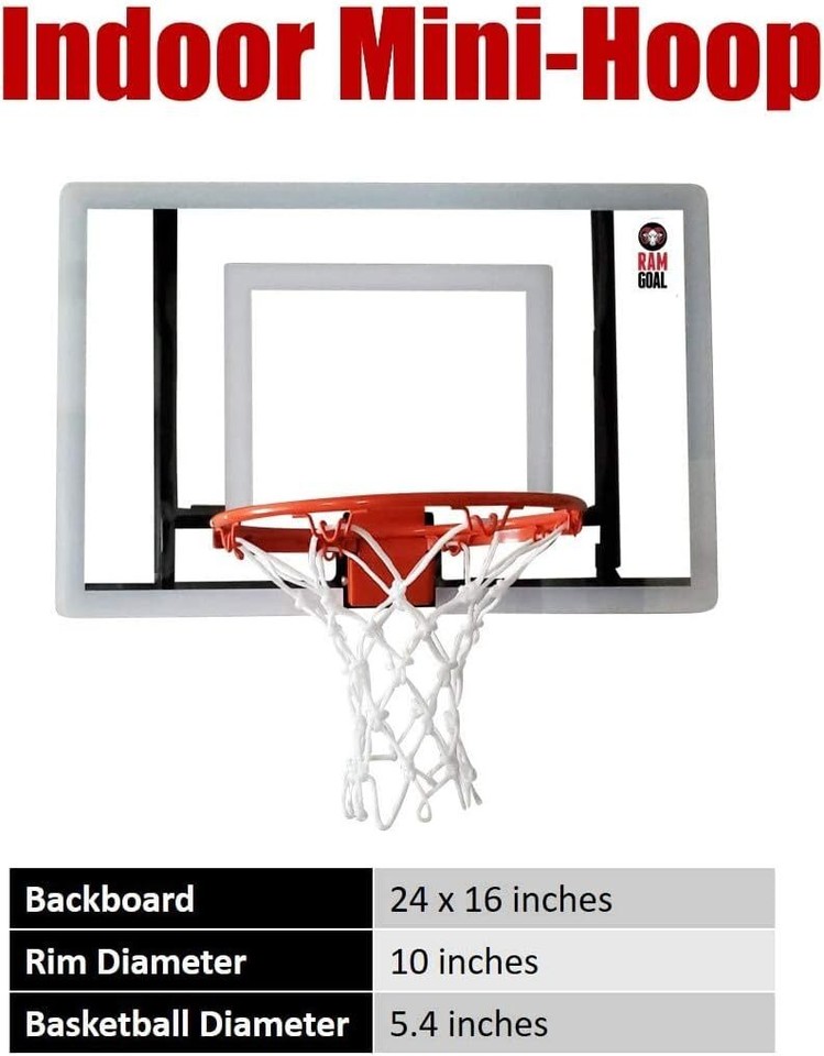 RAMGOAL Adjustable Indoor Mini Basketball Hoop, Wall-Mounted, Breakaway ...