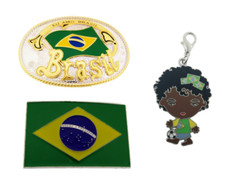 3 Pcs Soccer Champion Brasil Flag 2 Belt Buckles and A Brazilians Zipper Puller