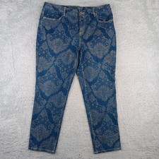 Chicos Jeans Womens 2 Blue Girlfriend Slim Ankle Damask Print High-Rise
