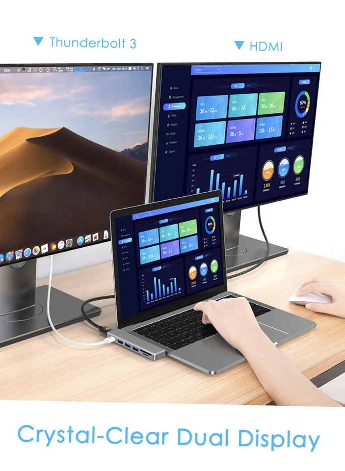 Dodocool Aluminum Alloy 7-In-1 Multiport Hub With Dual USB-C Connectors 4K D5C8 - Image 4 of 4