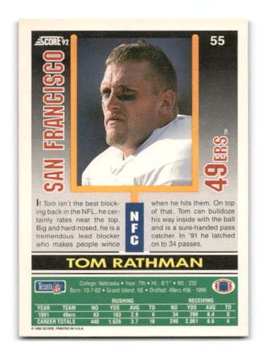 1992 Score Football #1 - #250 - - - Pick A Card - - - Complete a Set - Picture 75 of 281