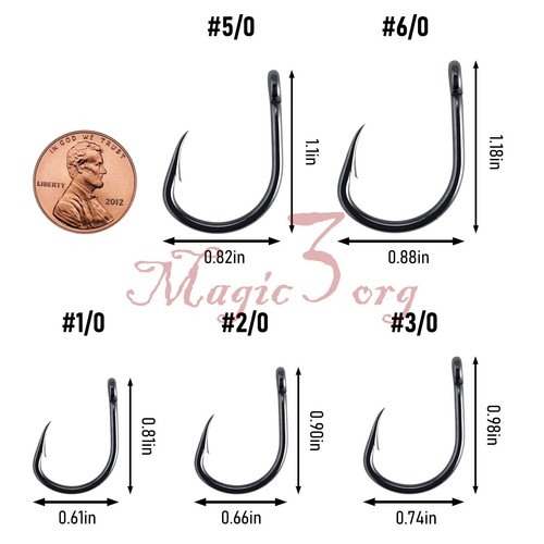 100 Pack Live Bait Fishing Circle Hooks Sizes #1/0 #2/0 #3/0 #5/0 #6/0 With Box - Picture 2 of 6