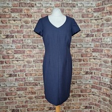 Vintage Laura Ashley Dress Navy Blue UK 12 Knee Length Pencil 100% Wool