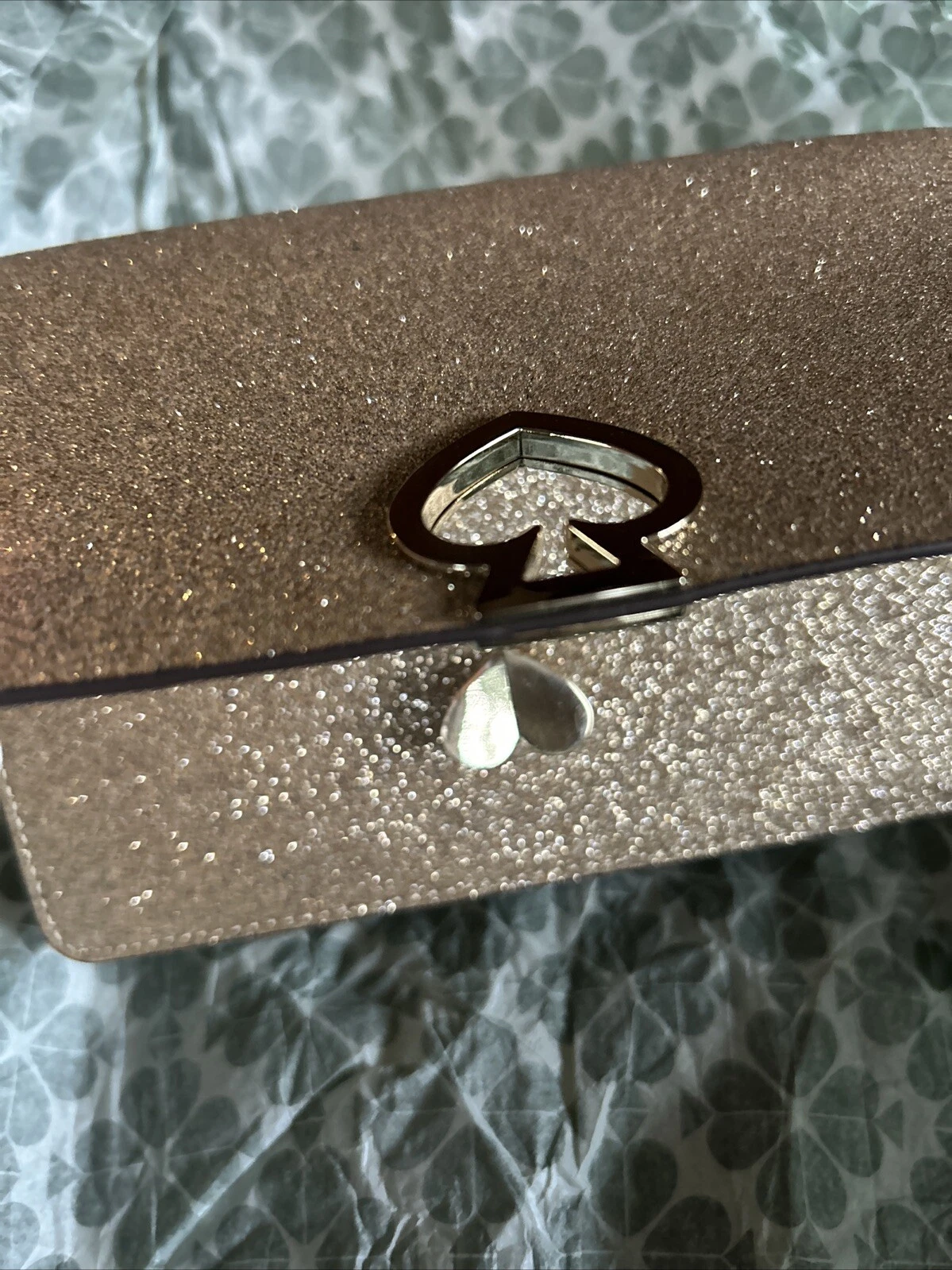 Borsa pochette Kate Spade Nicola oro lucido tracolla portafoglio glitter twistlock