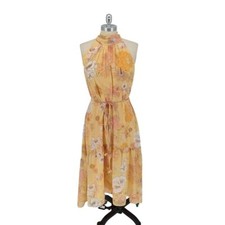 01594 Eliza J Floral Halter A Line Dress Yellow Size 10 preppy summer wedding