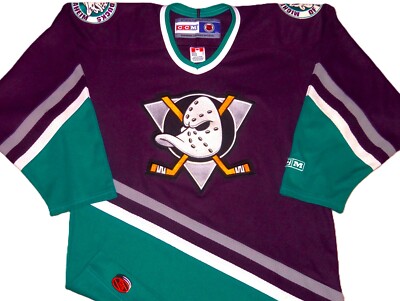 VINTAGE 90's ANAHEIM MIGHTY DUCKS NHL CCM HOCKEY JERSEY SMALL SEWN