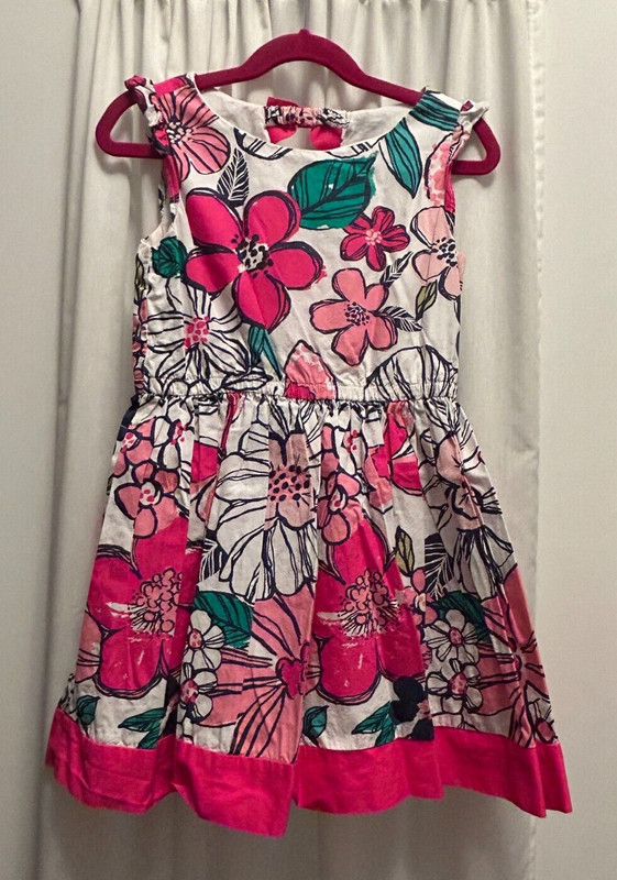 Gymboree Girls Pink Flower 100% Cotton Summer Easter Dress with Lining - Size 6