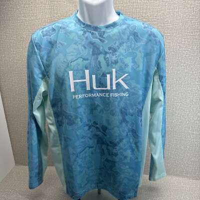 Huk Fishing Shirt Mens Medium Blue Camouflage Performance
