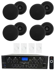 Rockville 4-Room Home Audio Kit w/Receiver+Black Ceiling Speakers+Wall Controls