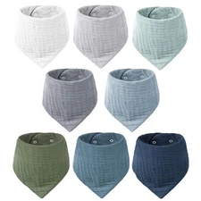Muslin Baby Bibs 8 Pack Bandana Drool 100% Cotton for Unisex Baby Solid Color...