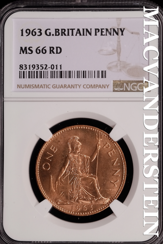 Great Britain: 1963 Penny-NGC MS 66 RD Brilliant Uncirculated Lustrous #SLG301