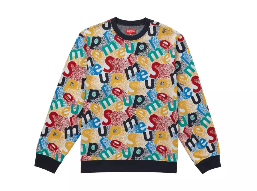 Sweat col rond bleu marine Supreme Scatter Text multicolore neuf taille S