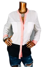 Ivanka Trump M Top Stretch Sheer Silky Soft Button Up Shirt Blouse Low Cut Lite