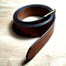 Made in USA 40" Brown Leather Belt 1 1/4' Wide Brass Buckle Vintage