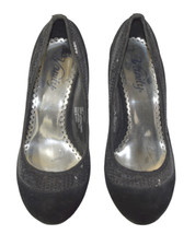 Womens Classic Pump Dress Heels Shoes Black Faux Velour w/Band Sequins Sz 7 Prom