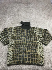 Vintage Adrienne Vittadini Sweater Small Green Wool Alligator Green Turtle Neck 