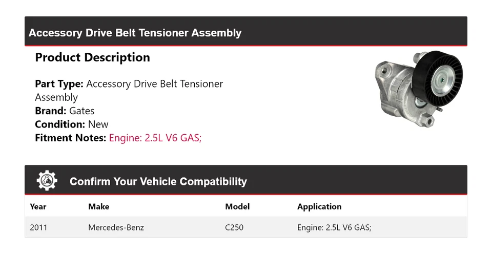 Para Mercedes-Benz C250 2011 2,5 L V6 correa de transmisión tensor puertas de montaje Foto 2 de 4