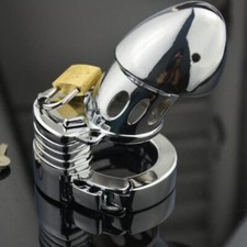 1X Adjustable Stainless Steel Male Chastity Cage Restraint Belt Ring Lock Device